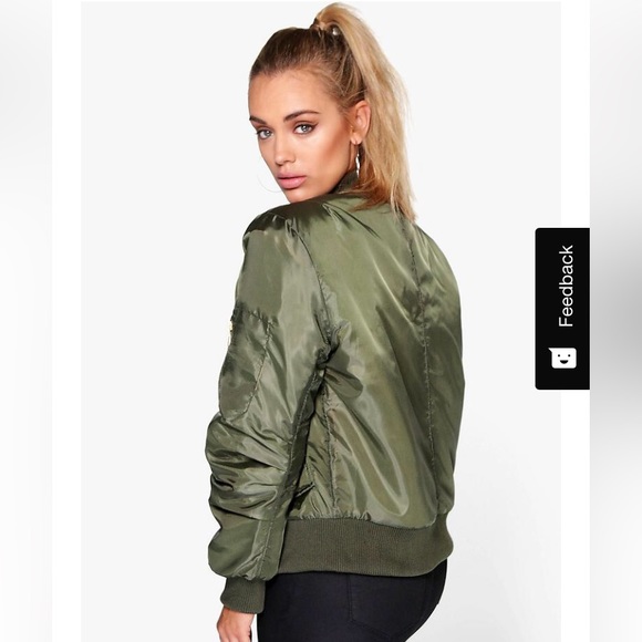 FOR SALE NWOT Boohoo Plus Olive Green Bomber Jacket Size 20 - Picture 6 of 7